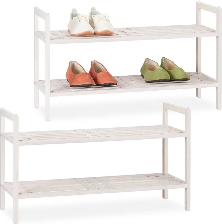 Relaxdays 2x schoenenrek stapelbaar hout schoenenkast schoenen organizer smal