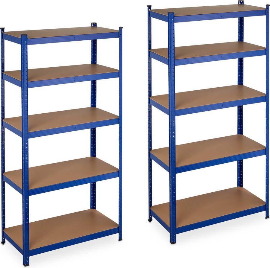 Relaxdays 2x stellingkast metaal opbergrek 5 etages 180 cm legbordstelling blauw