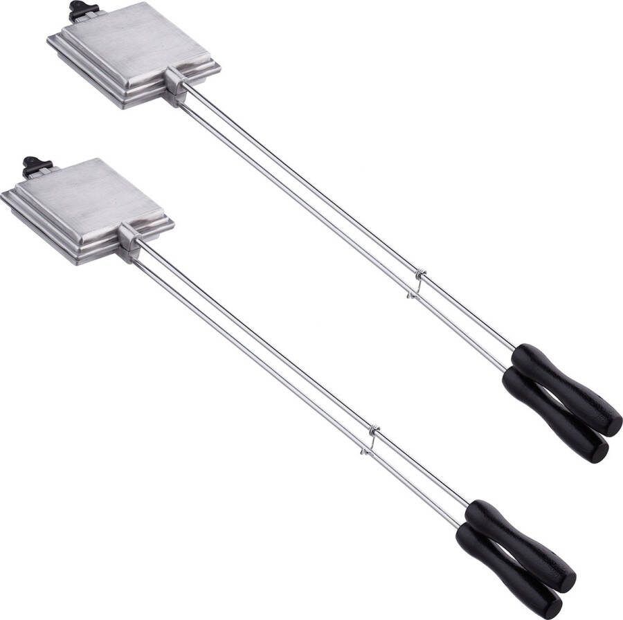Relaxdays 2x tosti ijzer camping tosti maker tostipan tostiklem bbq zilver