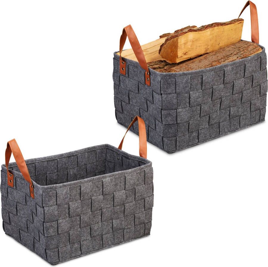 Relaxdays 2x vilten mand opbergmand houtmand groot opvouwbaar houttas