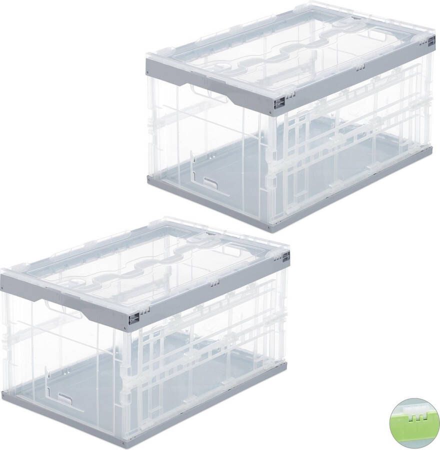 Relaxdays 2x vouwkrat professioneel transparant boodschappenkrat stapelbaar 60 L