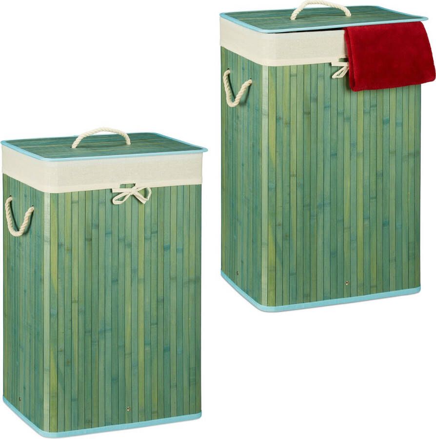 Relaxdays 2x wasmand bamboe wasbox opvouwbaar 80 L 65 5 x 43 5 x 33 5 cm blauw