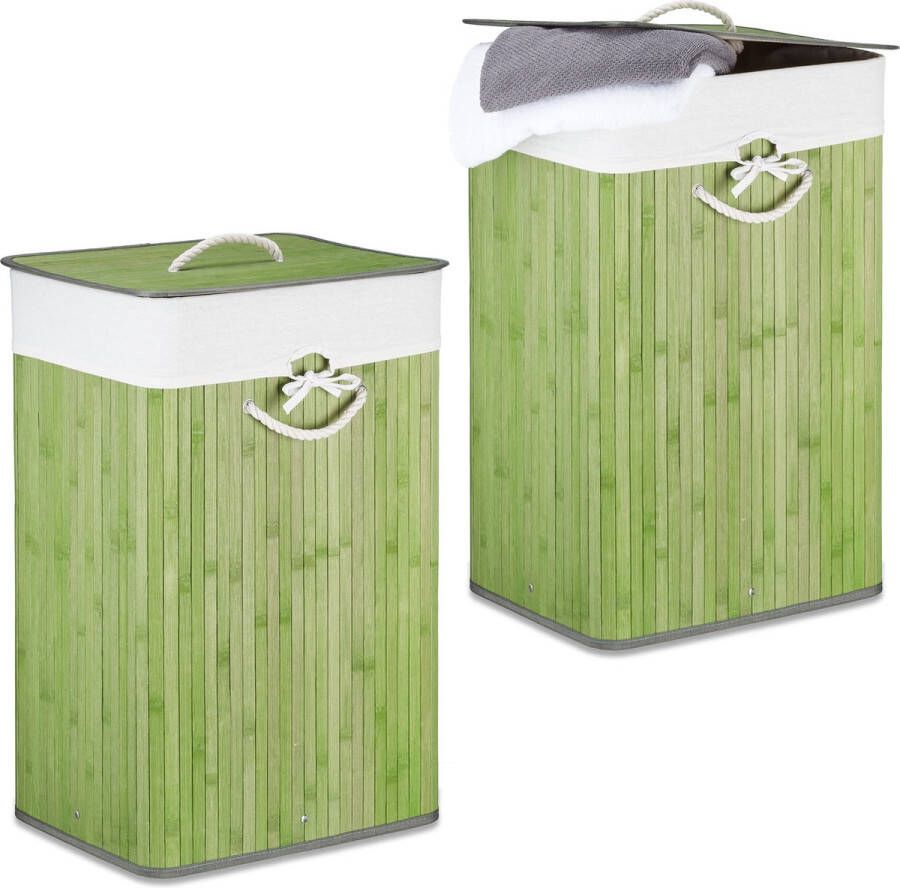 Relaxdays 2x wasmand bamboe wasbox opvouwbaar 80 L 65 5 x 43 5 x 33 5 cm groen
