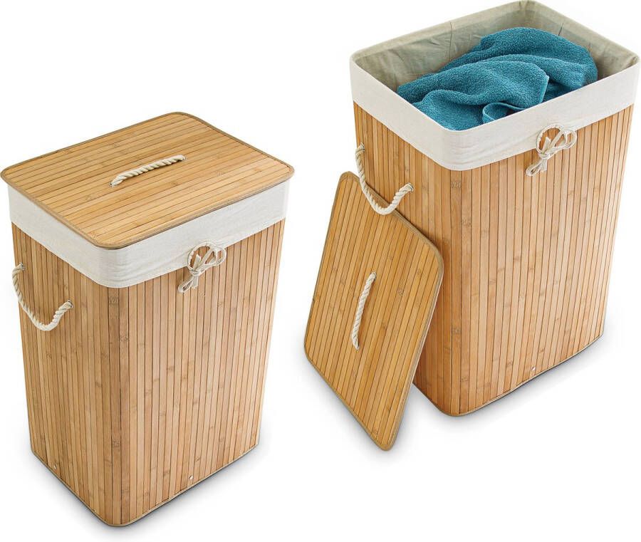 Relaxdays 2x wasmand bamboe wasbox opvouwbaar 80 L 65 5 x 43 5 x 33 5 cm natuur