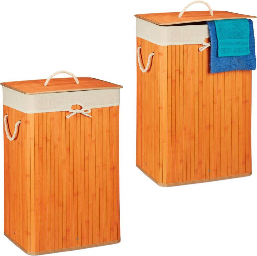Relaxdays 2x wasmand bamboe wasbox opvouwbaar 80 L 65 5 x 43 5 x 33 5 cm oranje