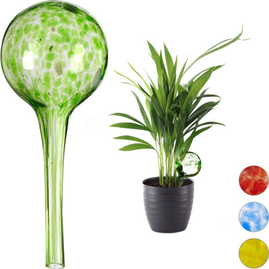 Relaxdays 2x waterdruppelaar glas waterbollen voor planten Ø6cm groen