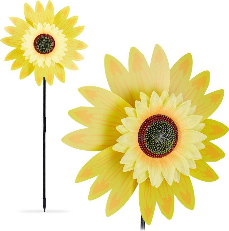 Relaxdays 2x windmolen bloem tuinsteker zonnebloem windspinner tuindecoratie geel