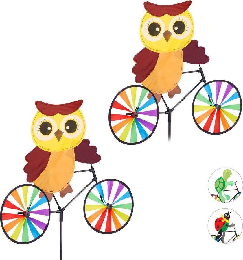 Relaxdays 2x windmolen dier fiets windspel tuinsteker tuin kinderen decoratie