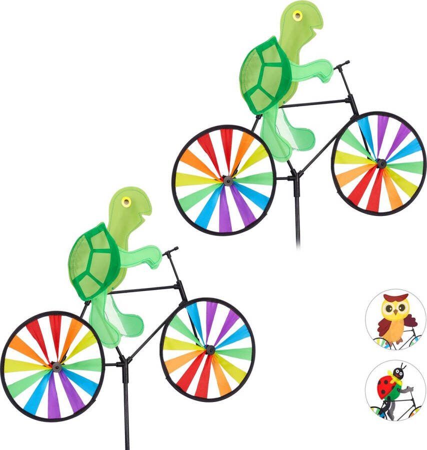 Relaxdays 2x windmolen dier fiets windspel tuinsteker tuin kinderen schildpad