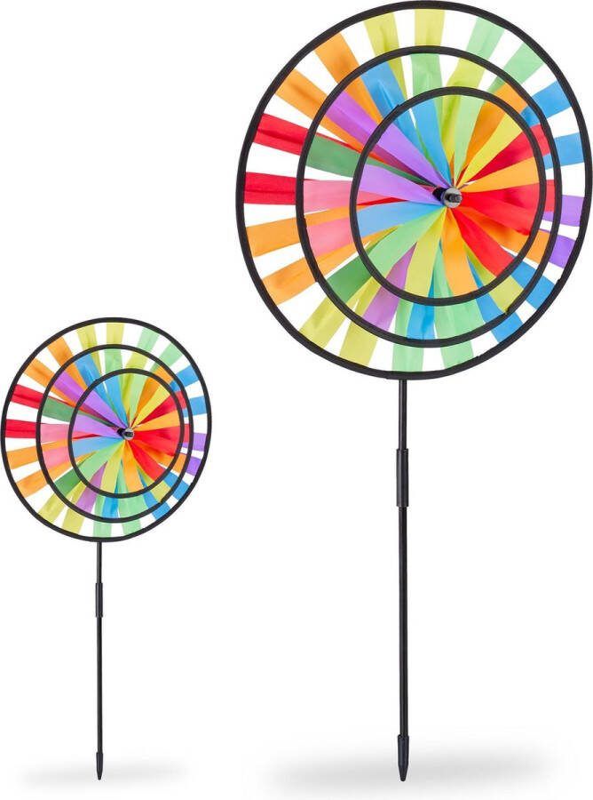 Relaxdays 2 x windmolen regenboog tuindecoratie tuinsteker windspel gekleurd