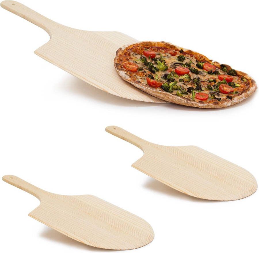 Relaxdays 3 x pizzaschep hout pizzaspatel broodschep pizza schep rond bruin