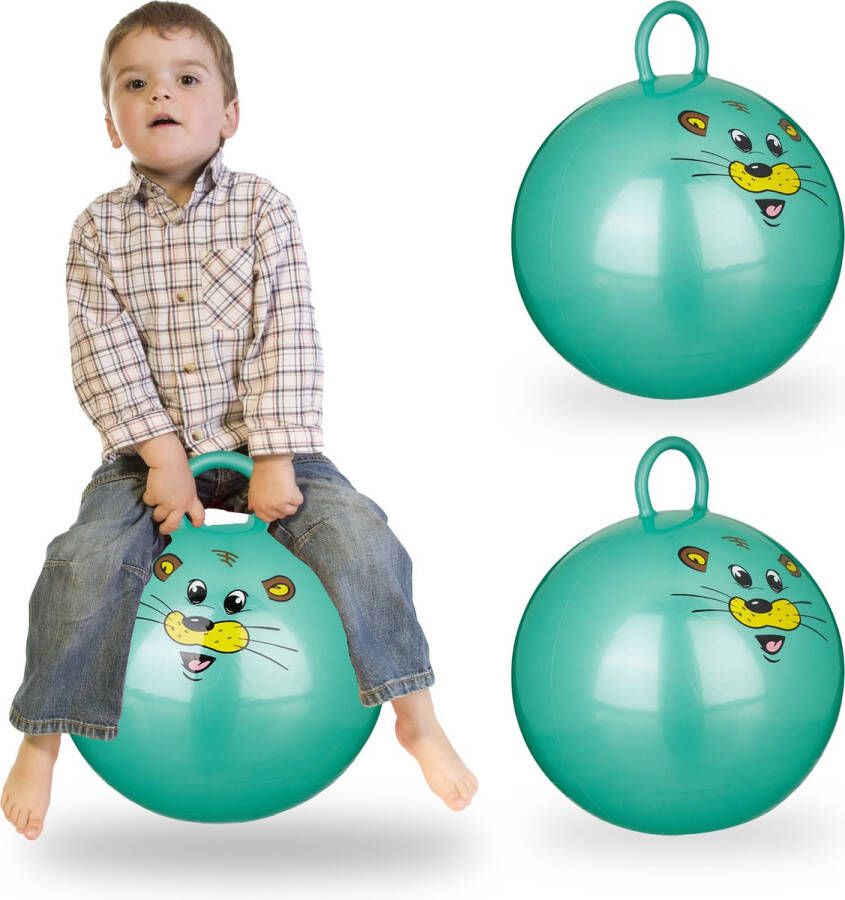 Relaxdays 3 x skippybal in set voor kinderen muis design springbal – groen