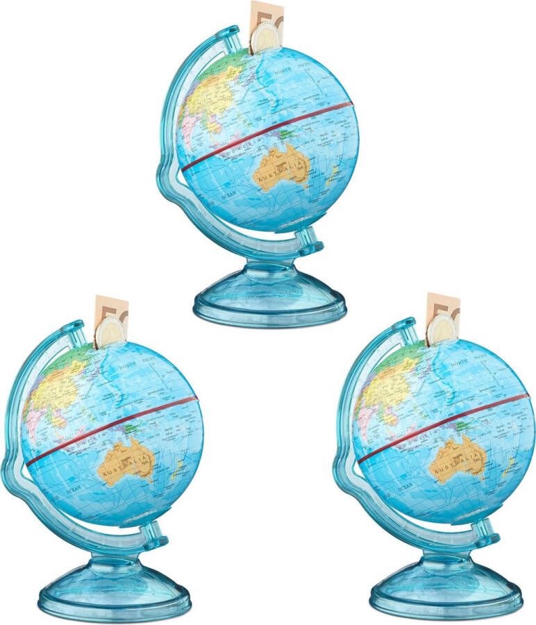Relaxdays 3 x spaardoos wereldbol spaarvarken spaargeld globe – wereldkaart