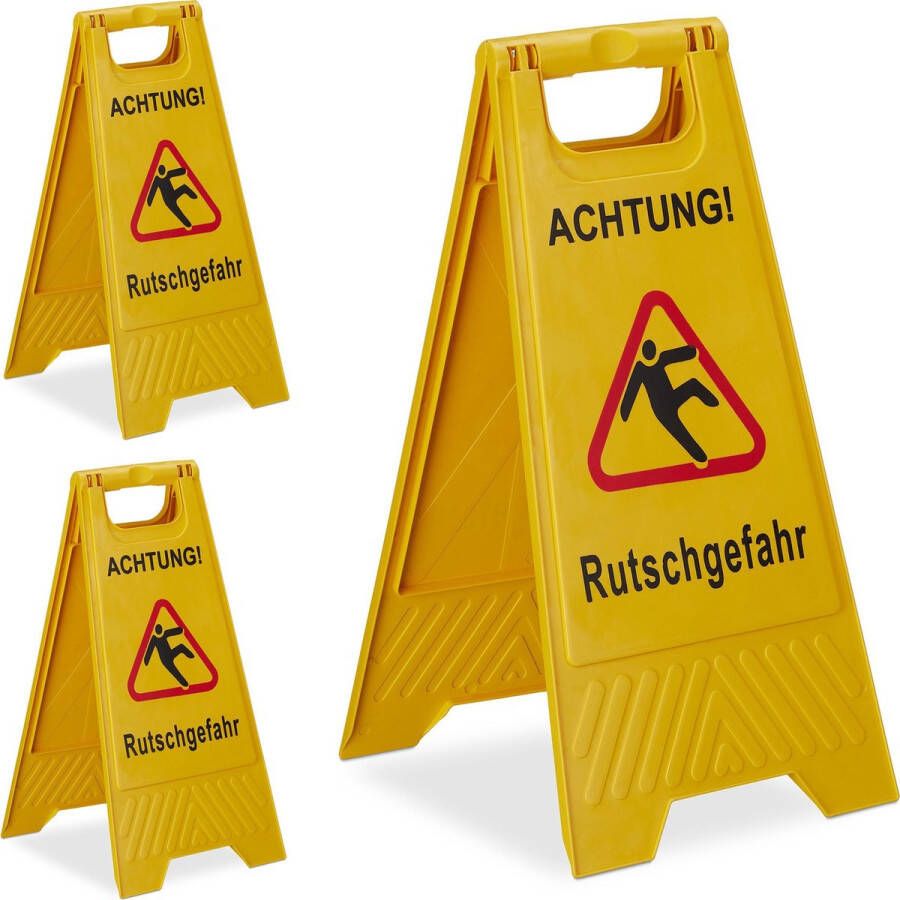 Relaxdays 3 x waarschuwingsbord „Achtung Rutschgefahr“ klapbaar gladde vloer bord