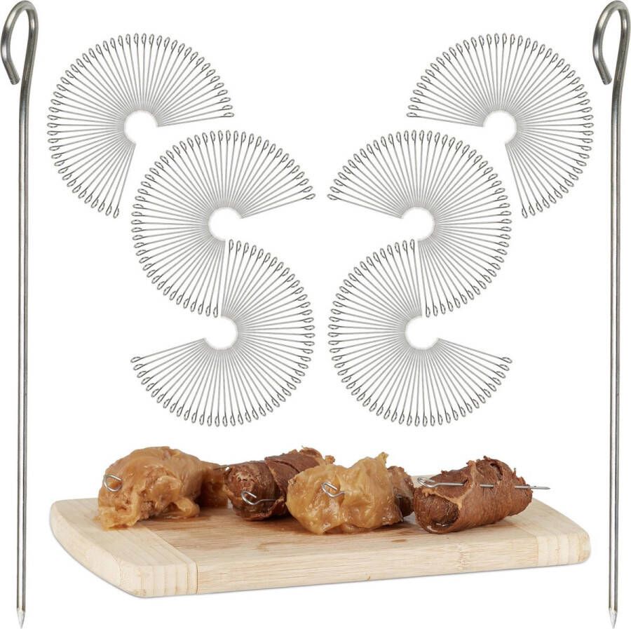 Relaxdays 300x vleespen roestvrij staal rvs spiezen rolladepen 11 cm – zilver