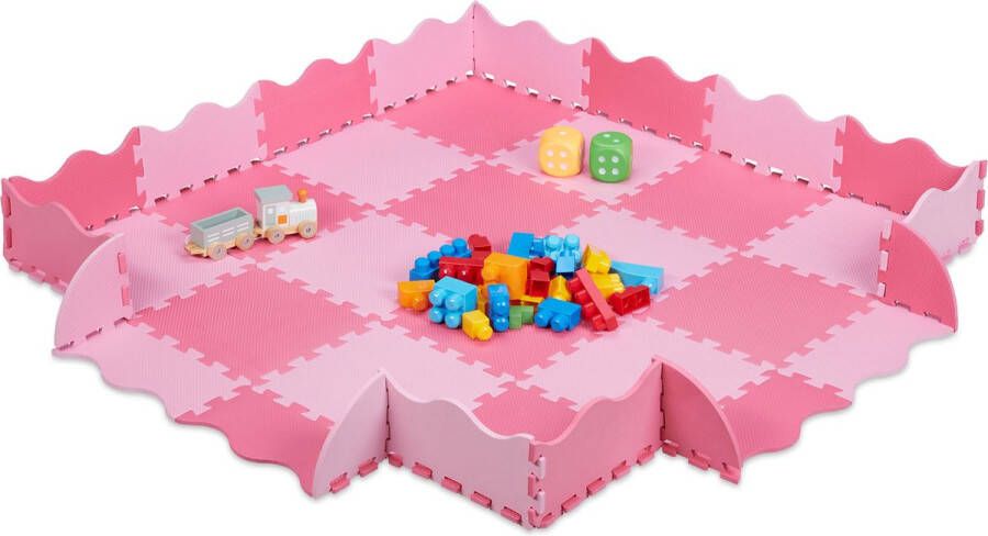 Relaxdays 36-delige speelmat foam puzzelmat met rand speeltegels puzzeltegels baby roze