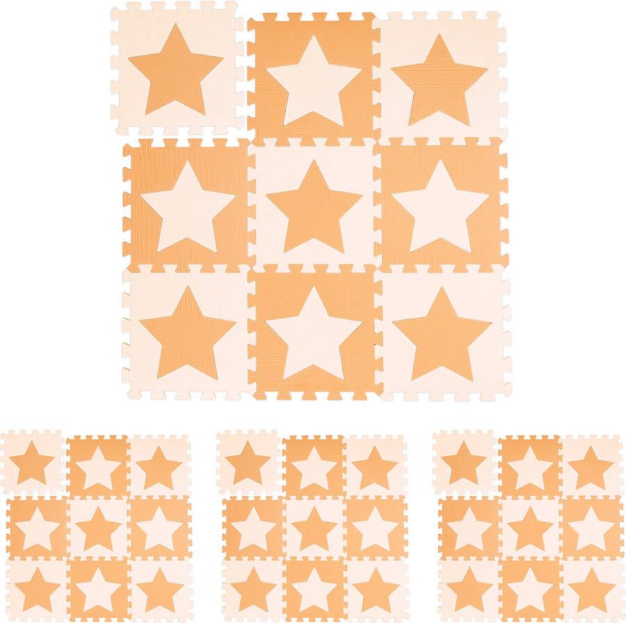 Relaxdays 36x speelmat foam sterren puzzelmat speelkleed vloermat oranje-beige
