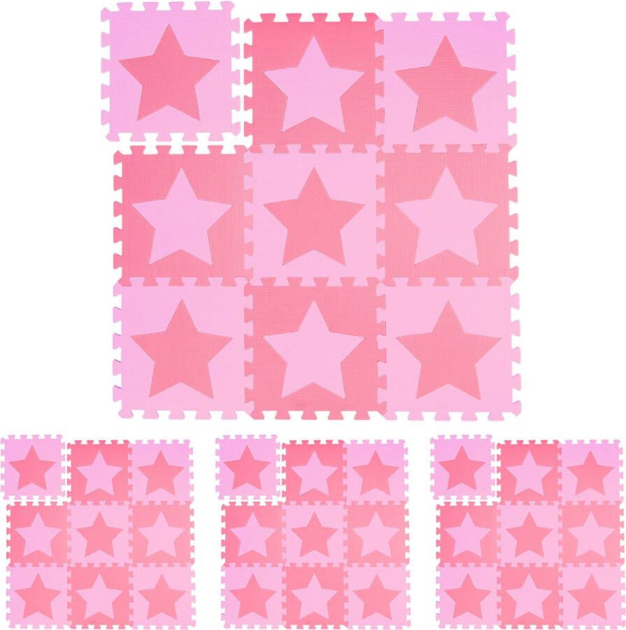 Relaxdays 36x speelmat foam sterren puzzelmat speelkleed vloermat roze-paars