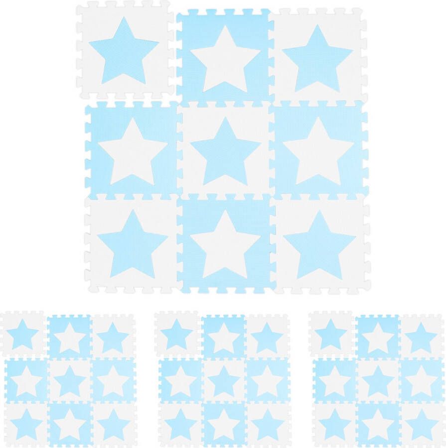 Relaxdays 36x speelmat foam sterren puzzelmat speelkleed vloermat schuim blauw-wit