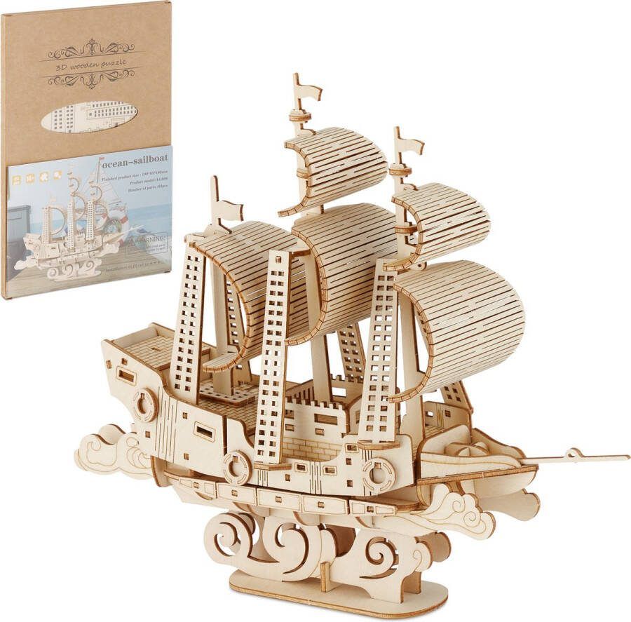 Relaxdays 3D puzzel schip houten puzzel volwassenen model bouwpakket zeilschip