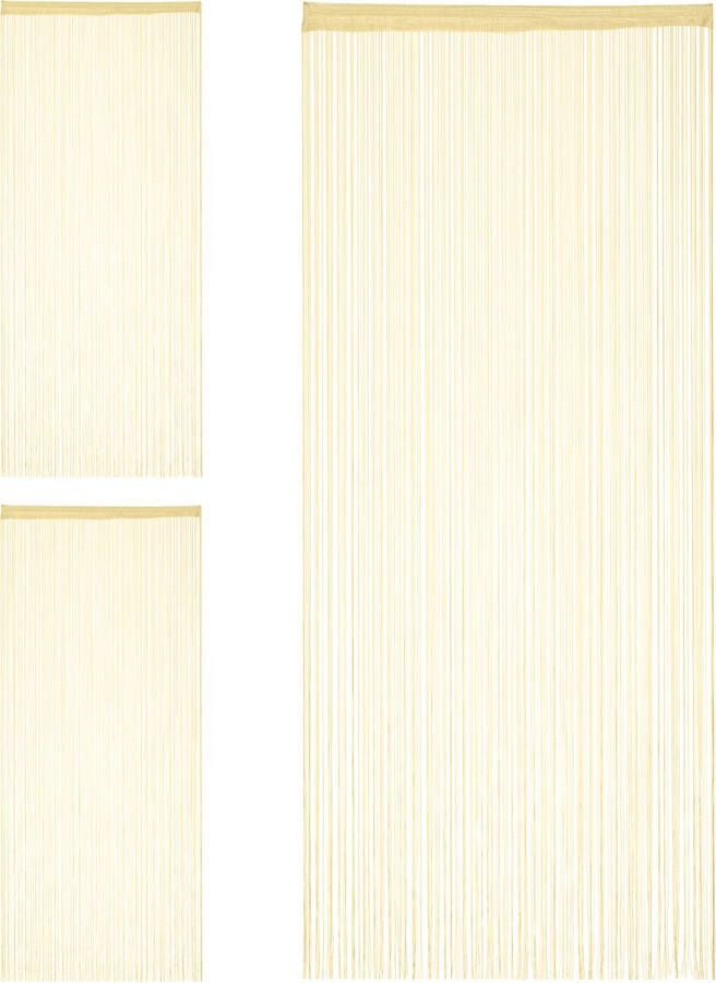Relaxdays 3x Draadgordijn deurgordijn draadjesgordijn gordijn franjes beige 90x245