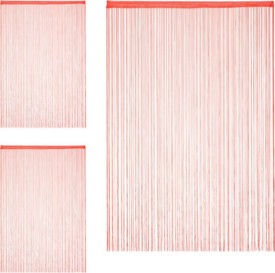 Relaxdays 3x draadgordijn deurgordijn slierten franjes gordijn 145 x 245 cm rood