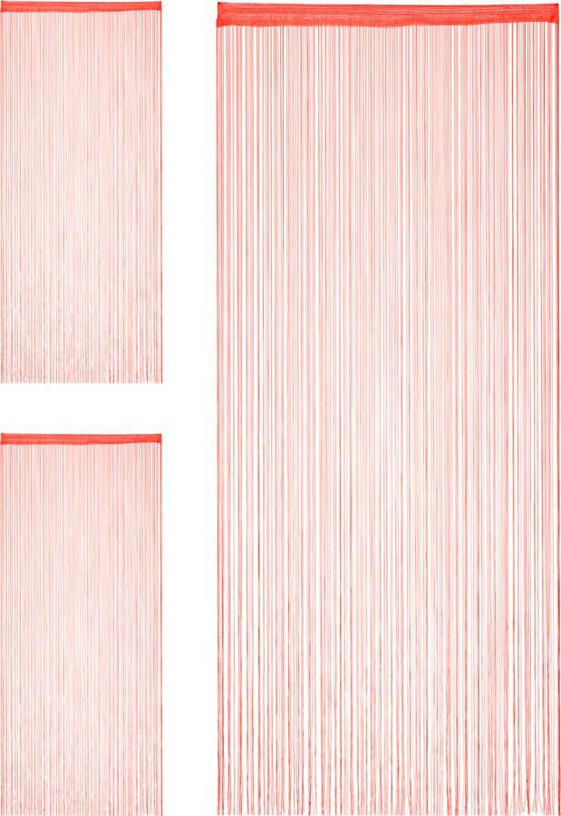 Relaxdays 3x draadgordijn deurgordijn slierten franjes gordijn 90 x 245 cm rood