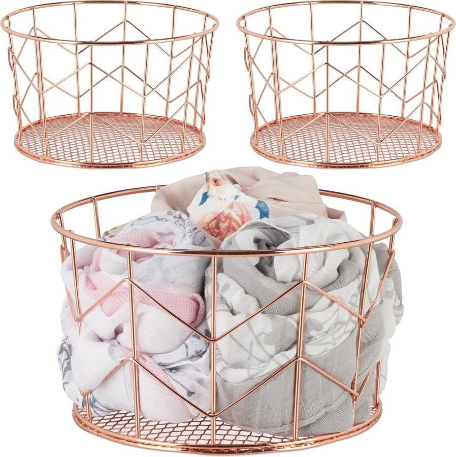 Relaxdays 3x draadmand metaal opbergmand metalen mand decoratie mandje rond