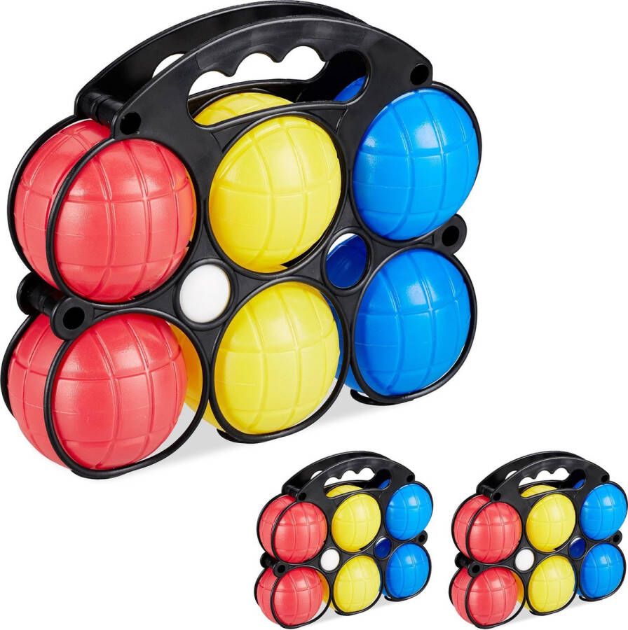 Relaxdays 3x jeu de boules set kunststof petanque spel voor kinderen gekleurd