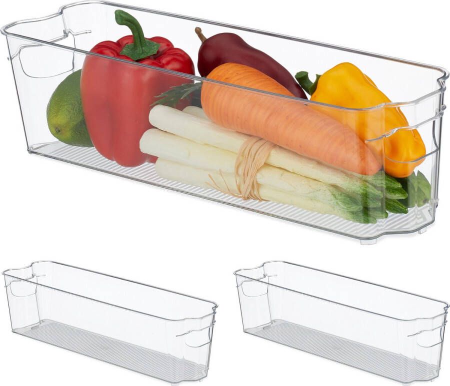 Relaxdays 3x koelkast organizer koelkast opbergbak fruit keuken organizer transparant