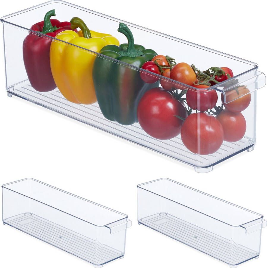 Relaxdays 3x koelkast organizer langwerpig koelkast opbergbak keukenkast organizer