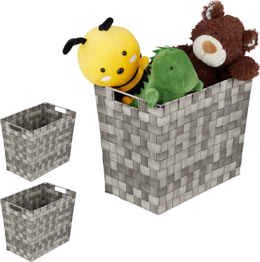 Relaxdays 3x opbergmand gevlochten badkamermand speelgoedmand kast organizer grijs