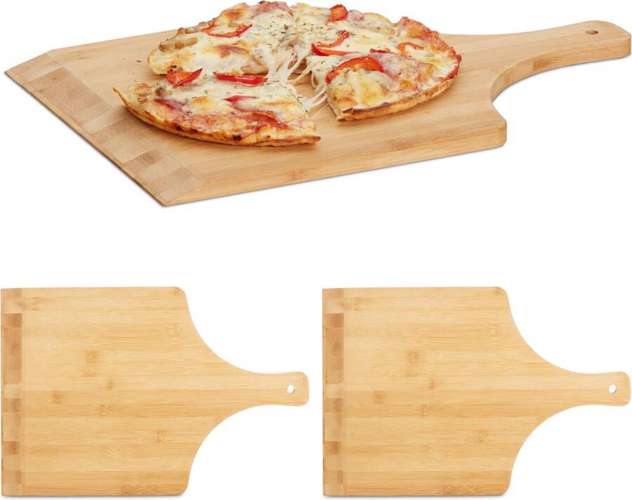 Relaxdays 3x pizzaschep 45 cm groot bamboe pizzaspatel broodschep pizzaplank hout