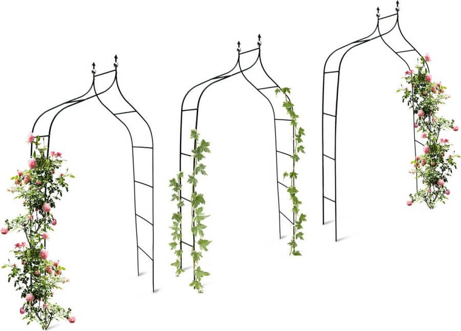 Relaxdays 3x rozenboog metaal dubbele spits weervast plantensteun tuinboog groen