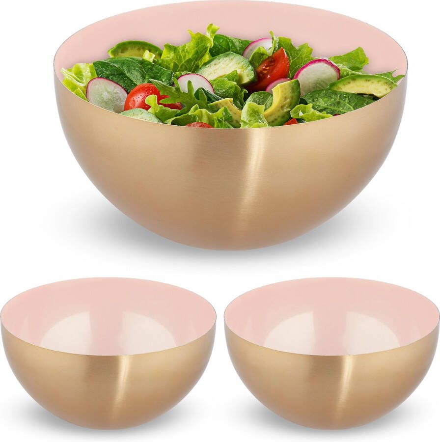 Relaxdays 3x saladeschaal 3 5 l roze-goud mengkom Ø 25cm rvs bakken serveren