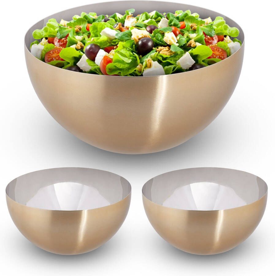 Relaxdays 3x saladeschaal rvs serveerkom 3 5 liter ronde saladekom metalen schaal