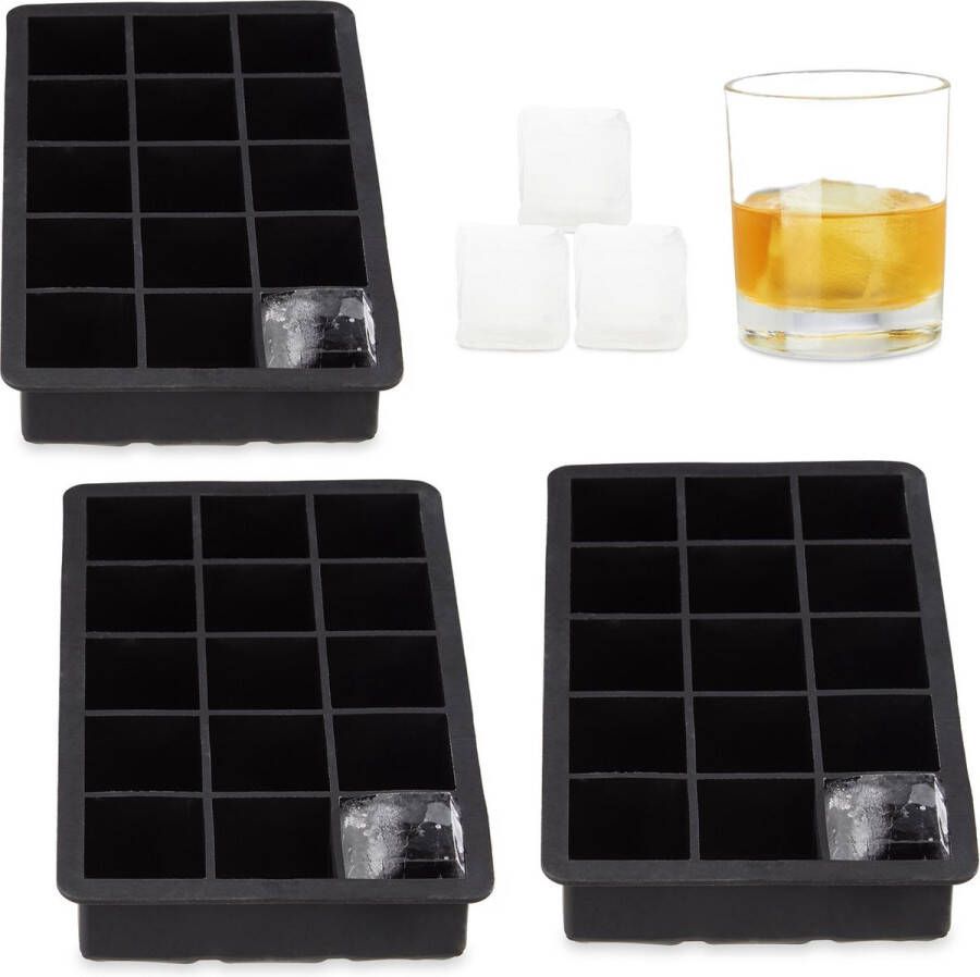 Relaxdays 3x Siliconen ijsblokjesvorm 3 5 cm ijsblokken- vierkant ijsblokkenhouder