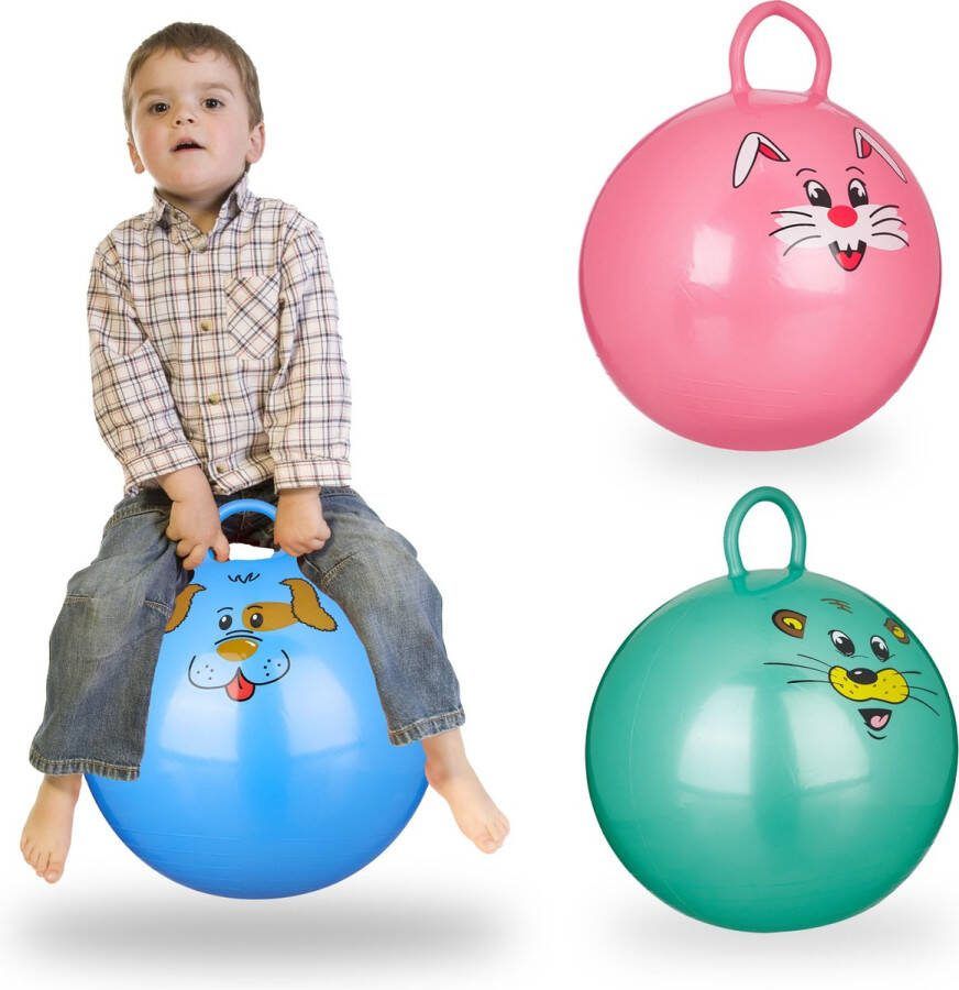 Relaxdays 3x skippybal kinderen springbal klein 45 cm handvat binnen & buiten