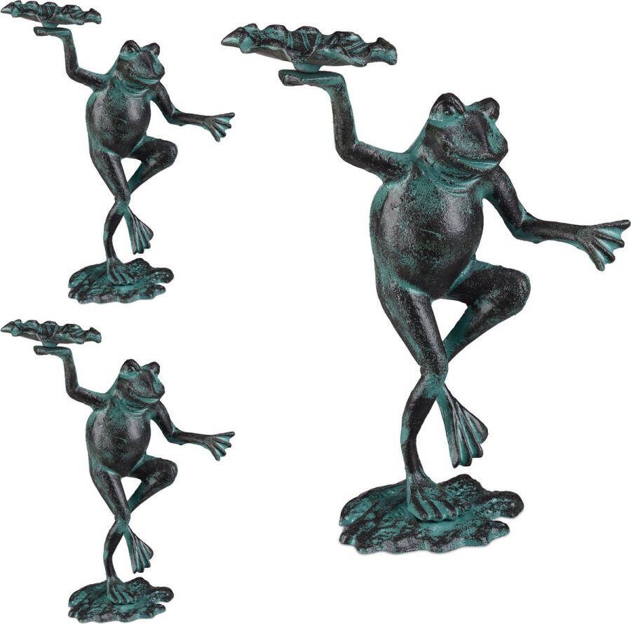 Relaxdays 3x tuinbeeld kikker tuindecoratie decoratie kikker tuin groen figuur