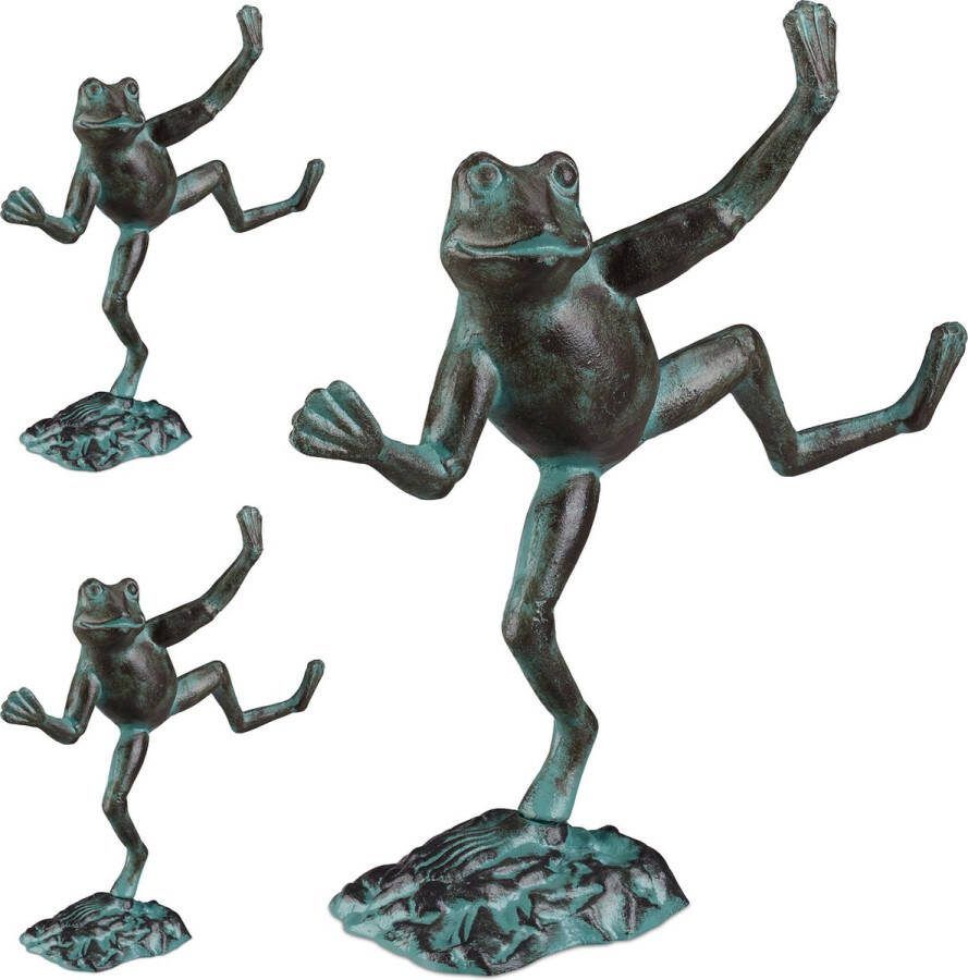 Relaxdays 3x tuinbeeld kikker tuindecoratie decoratie kikker tuin groen figuur
