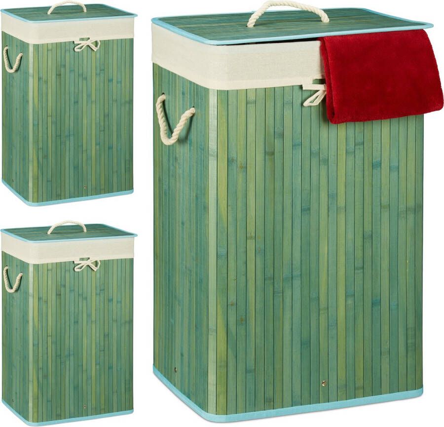 Relaxdays 3x wasmand bamboe wasbox opvouwbaar 80 L 65 5 x 43 5 x 33 5 cm blauw
