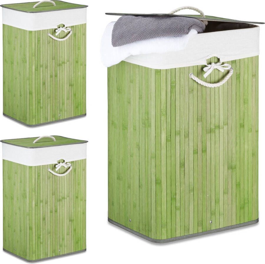 Relaxdays 3x wasmand bamboe wasbox opvouwbaar 80 L 65 5 x 43 5 x 33 5 cm groen