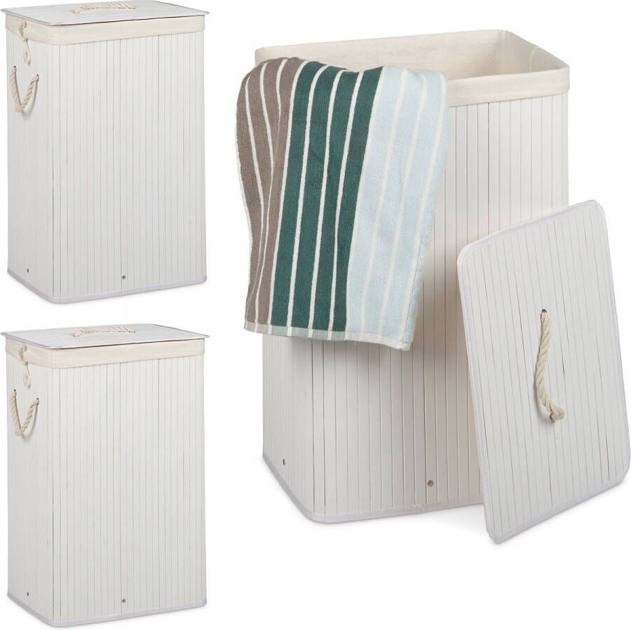 Relaxdays 3x wasmand bamboe wasbox opvouwbaar 80 L 65 5 x 43 5 x 33 5 cm wit