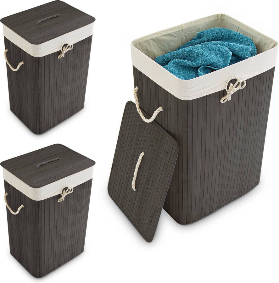 Relaxdays 3x wasmand bamboe wasbox opvouwbaar 80 L 65 5 x 43 5 x 33 5 cm zwart