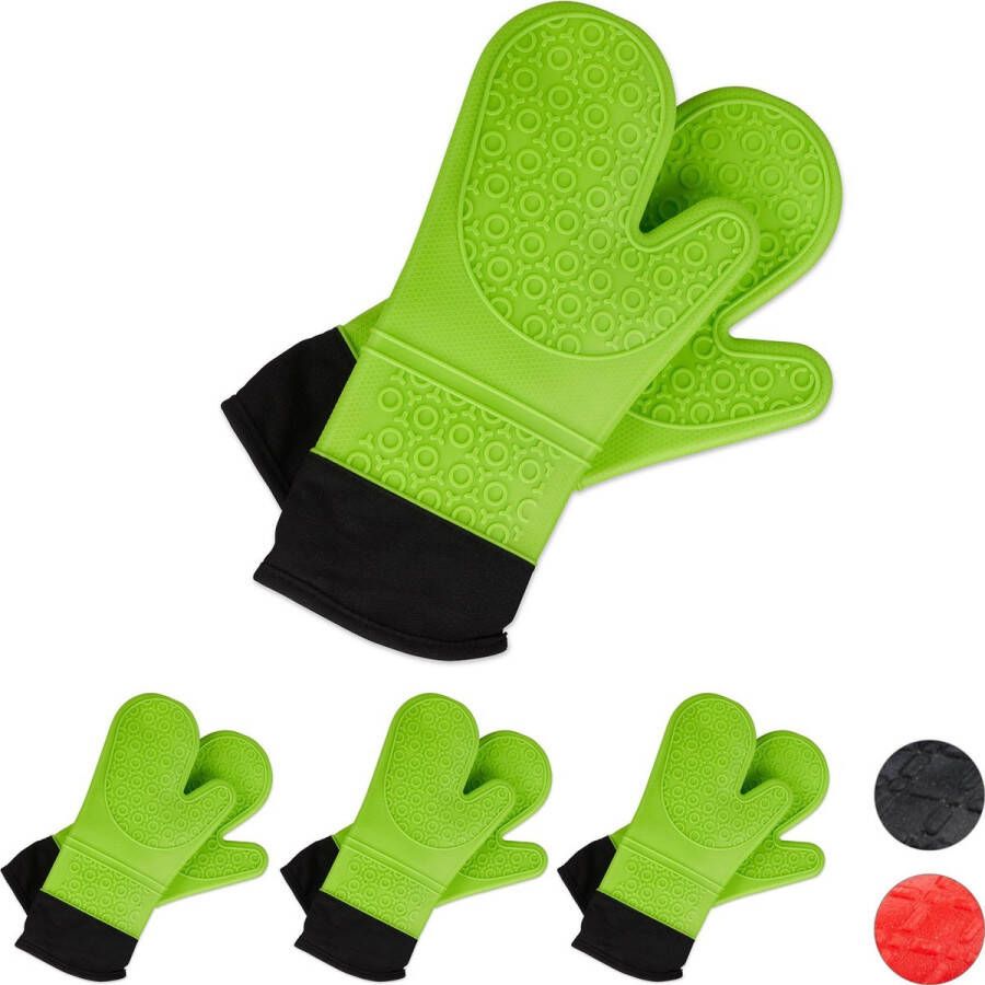 Relaxdays 4 paar ovenwanten siliconen ovenhandschoenen bbq handschoenen – groen