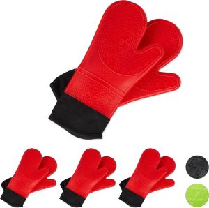 Relaxdays 4 paar ovenwanten siliconen ovenhandschoenen bbq handschoenen – rood