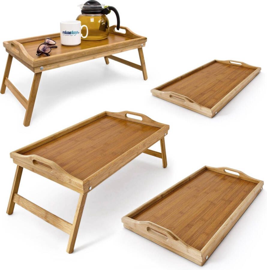 Relaxdays 4 x bedtafel dienblad 50 x 30 cm klapbaar bamboe ontbijt op bed