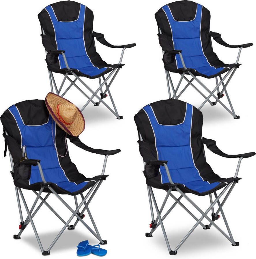 Relaxdays 4 x campingstoel opvouwbaar klapstoel vouwstoel kampeerstoel blauw