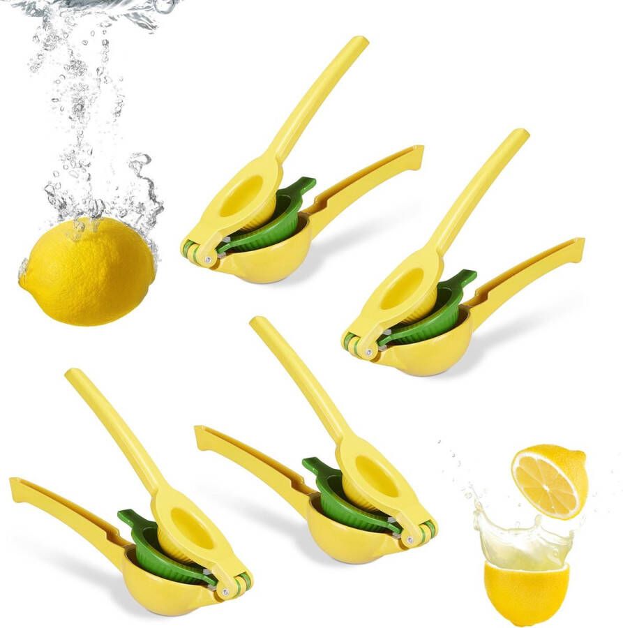 Relaxdays 4 x handmatige citruspers stabiele pers voor citroenen en limoenen geel
