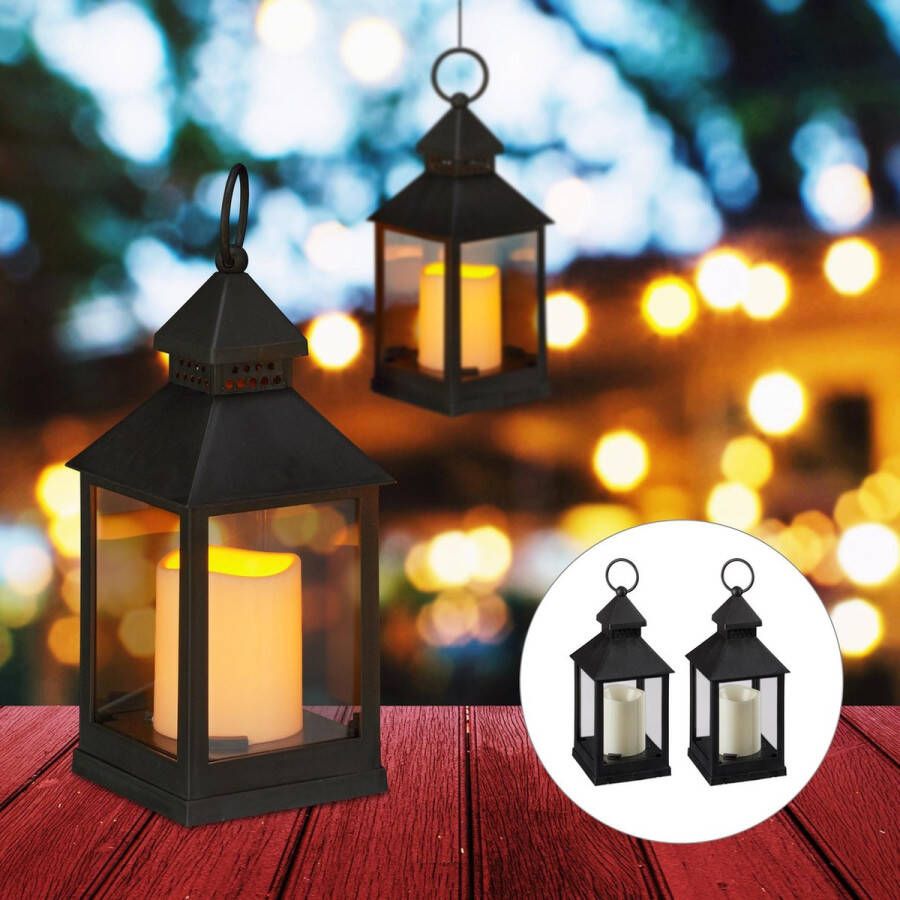 Relaxdays 4 x led lantaarn vlameffect sfeerverlichting windlicht – zwart